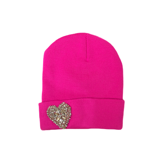Pink Heart Bling Beanie